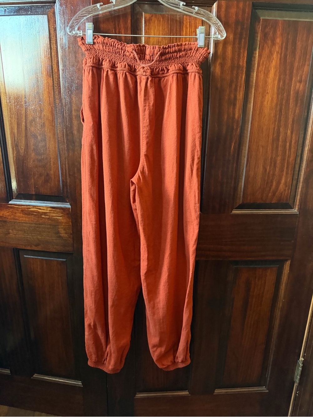 Anthropologie Rust Red Smocked Waist Relaxed Pants